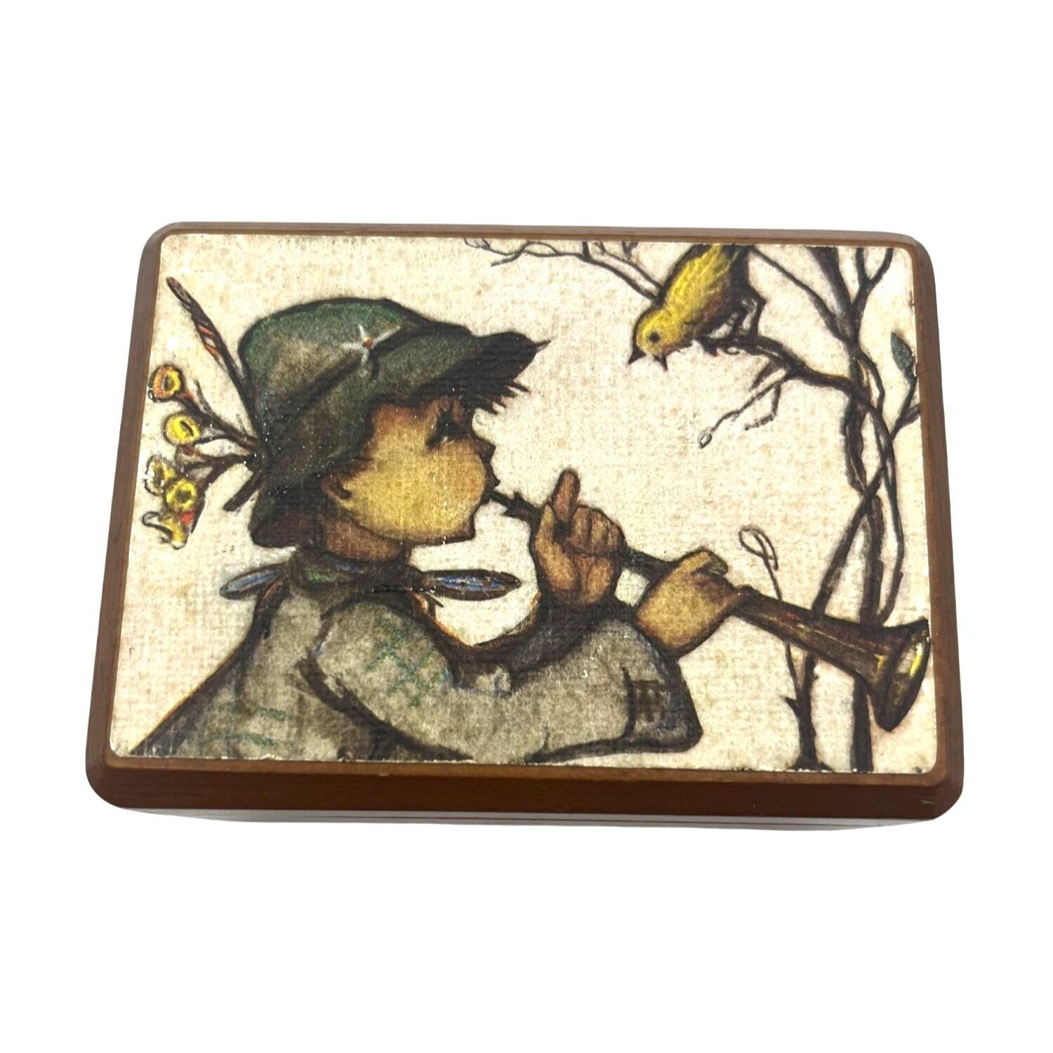 Vintage Reuge Swiss Music Box With Hummel Print on Lid Featuring