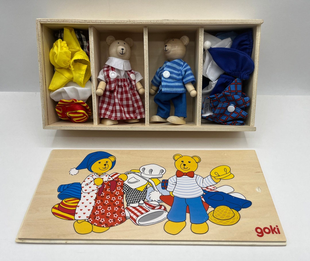 Goki Wooden Dress up Dolls With Clothes in Wooden Box. Made in Etsy