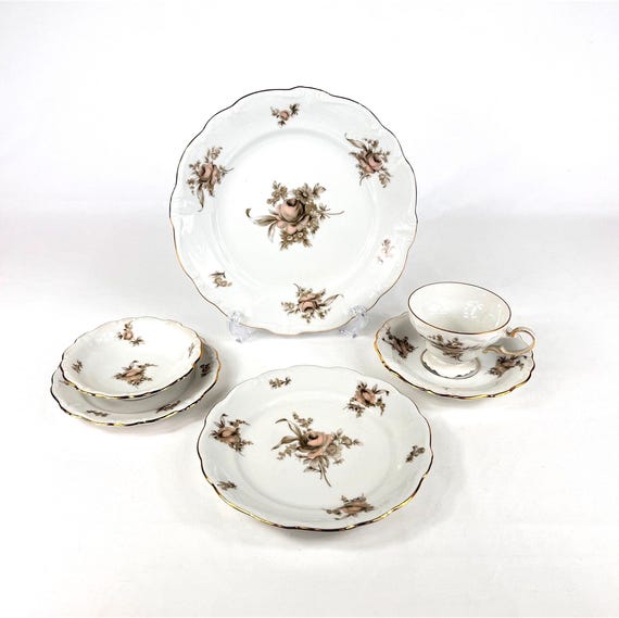 Johann Haviland　アンティーク　ティーセット 1940's Johann Haviland Bavaria Germany Sepia Rose China 6 Pc Place
