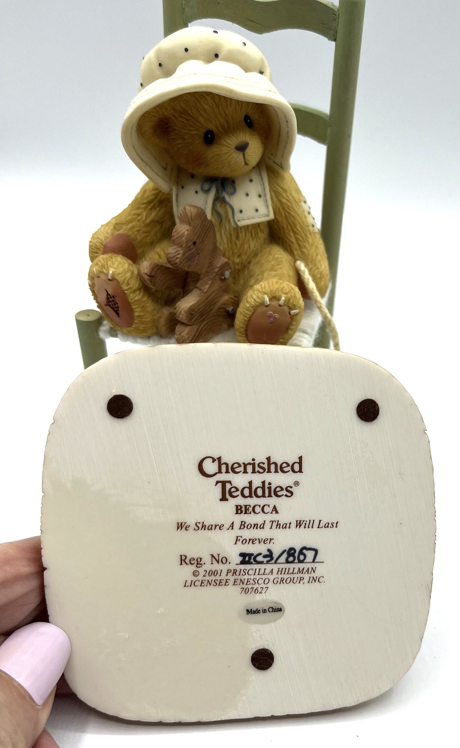 Vintage Cherished Teddies 2 Pc Figurine Becca in a Chair