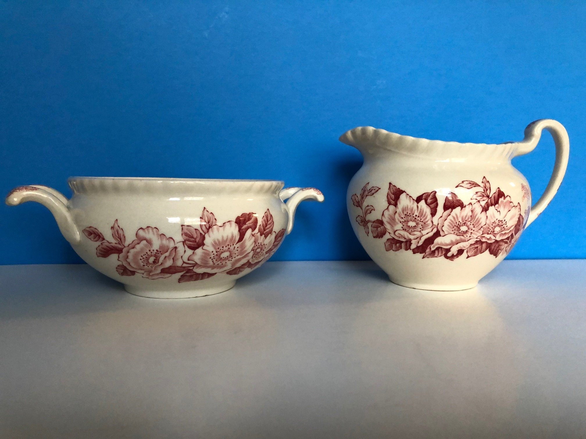 Windsor Ware Pink Apple Blossom Bowl and Pitcher by Johnson Etsy