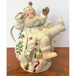Lenox Holiday Santa Teapot Ceramic Christmas Decor 1999 Collectible With Box