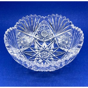 Antique American Brilliant Crystal Cut Glass Bowl With Starburst & Fan Patterns 8&quot; x 3&quot; high