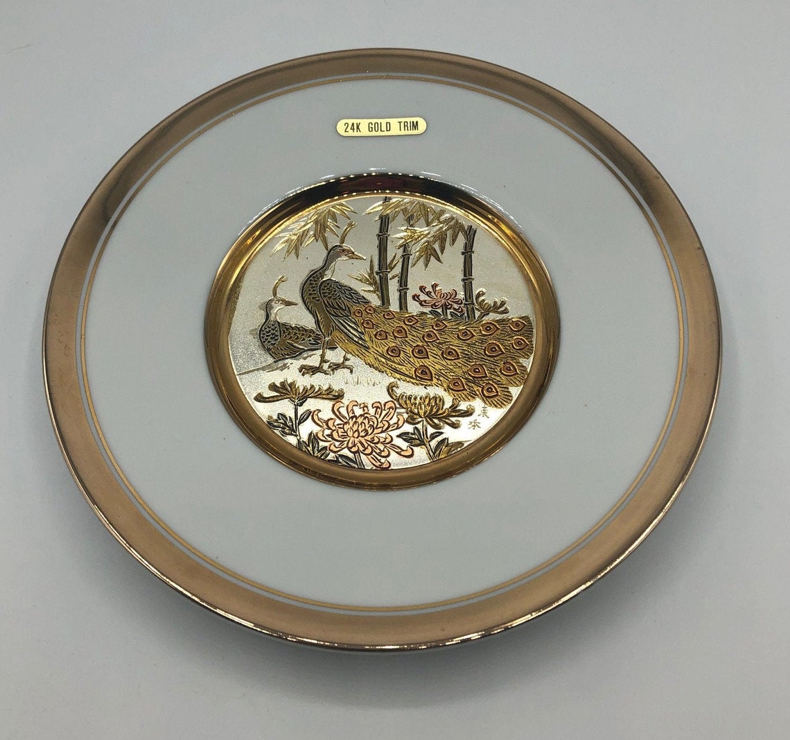 Japanese Chokin Art Collectible Plate 24K Gold Trim. Original Etsy