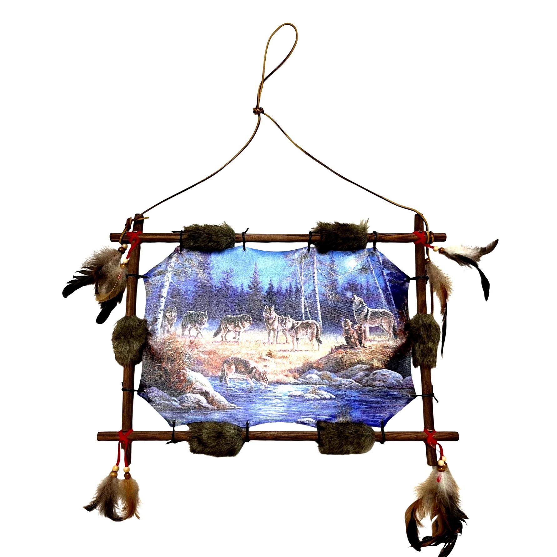 Native American Wolf Themed Dream Catcher Wall Art Hanging Print