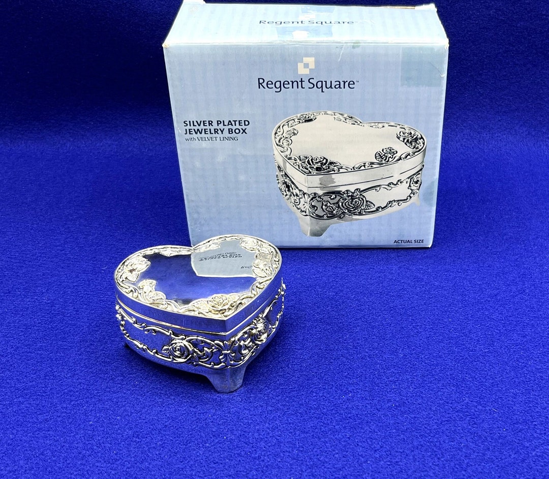 Silver Plated Hinged Jewelry Box With Red Velvet Lining by Regent