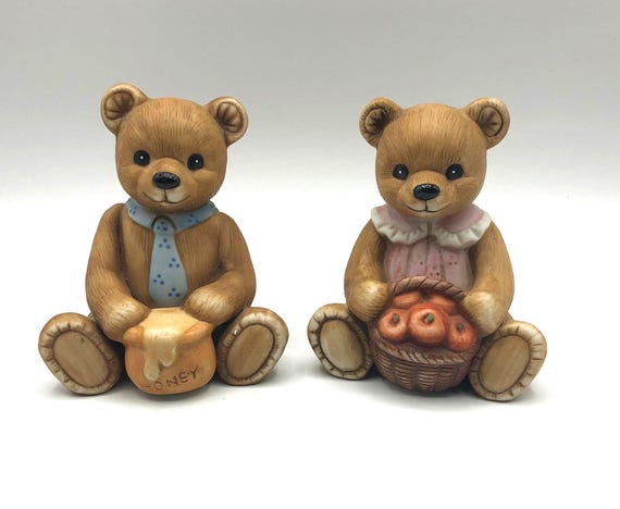 ୨୧‥∵ 小さめ　ヴィンテージ ベア　アンティークベア　∵‥୨୧ Harvest Bears Figurines by Homco. Vintage Set of Two Adorable