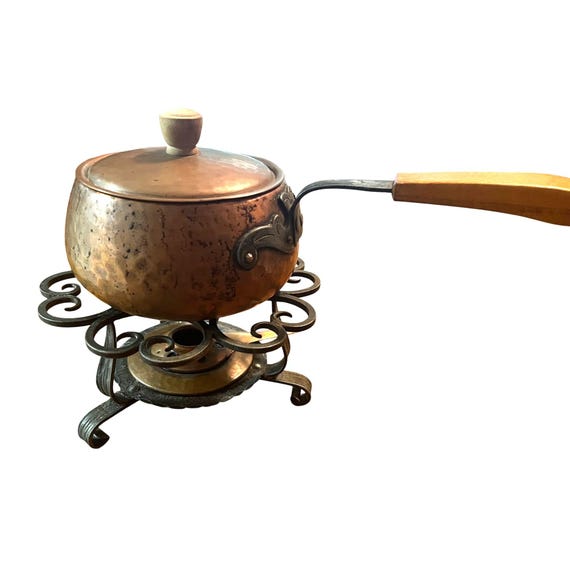 銅製 フライパン　スイス製 STOCKLI NETSTALビンテージ Vintage Swiss Stockli Netstal Textured Hammered Copper Fondue Pot