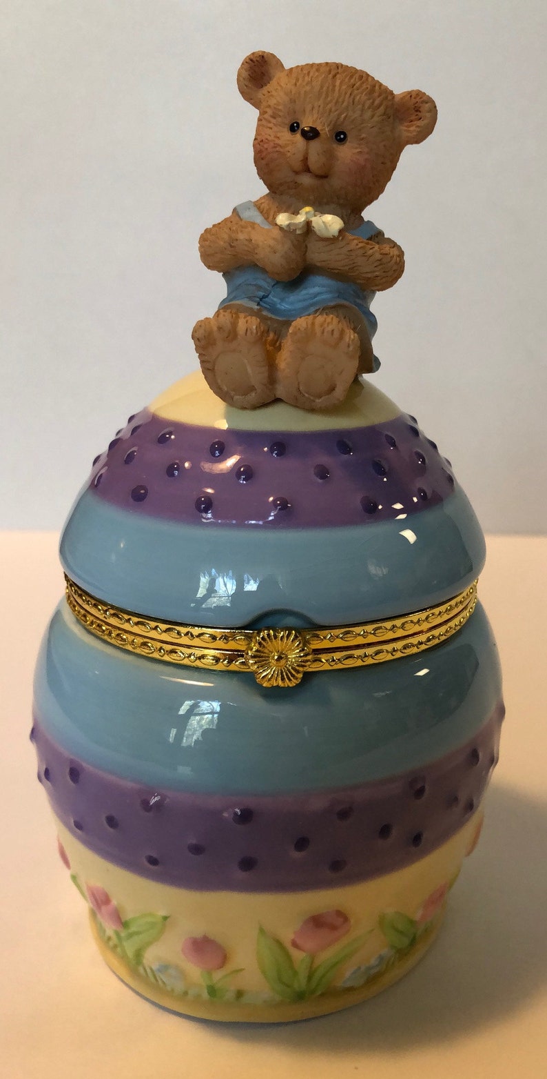 Vintage Hinged Easter Egg Box with Little Bear Holding a Etsy