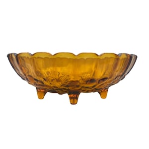 Vintage Indiana Glass Amber Glass Footed Centerpiece Bowl With Harvest Fruit Pattern Oval 12&quot; x 8.5&quot; x 4.5&quot; tall