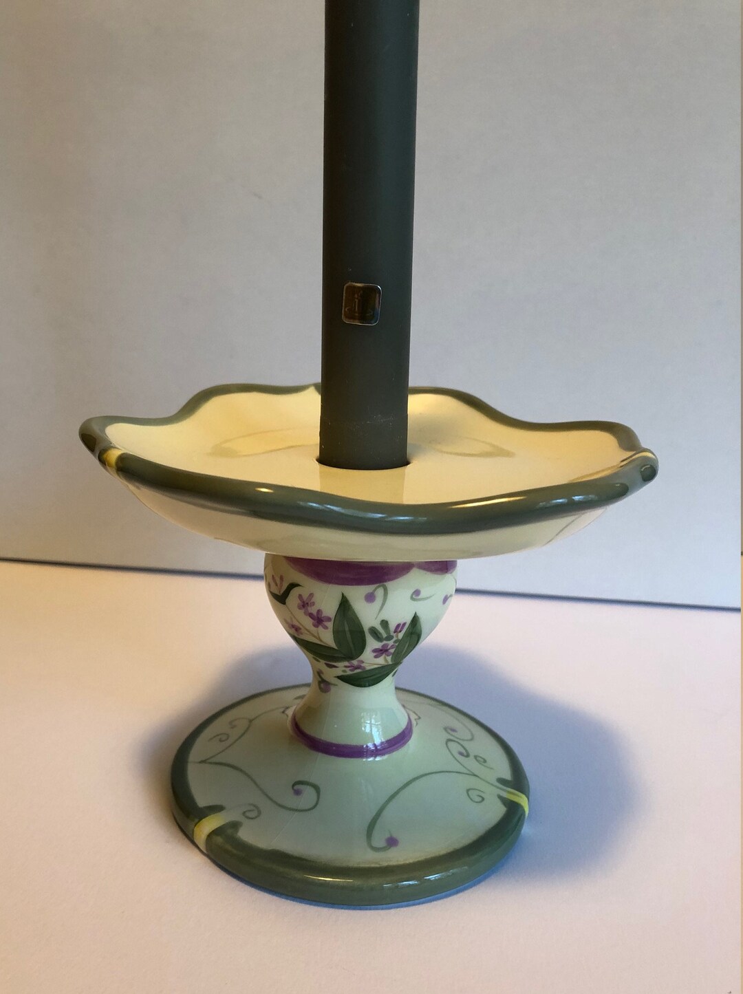 Vintage Party Lite Candle Holder With Strawberries Design and Green and