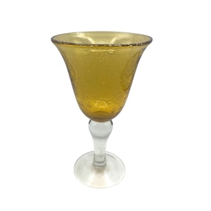 Artland Iris Amber Colored Vintage Clear Stem Goblet With Bubble Design Hand Crafted 8&quot; tall