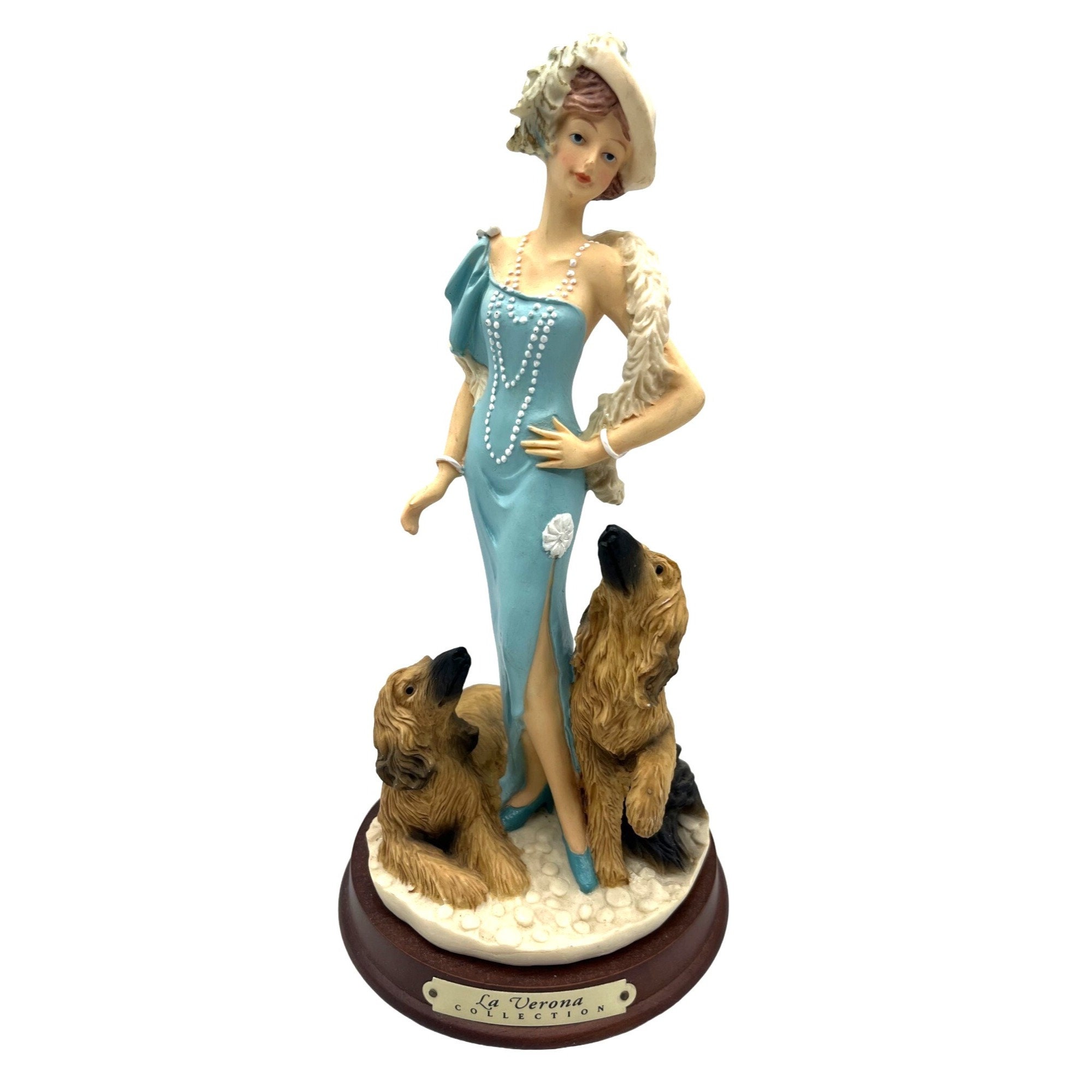 La Verona Collection Elegant Lady Figurine With Afghan Dogs on