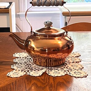 Vintage Copper Teapot With Porcelain Blue Delft Handle & Lid Knob 9" x 9"