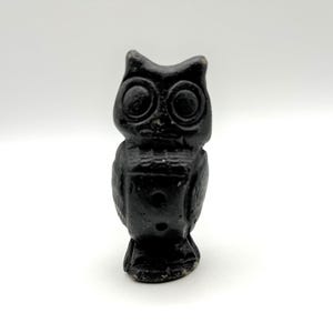 Antique Aztec Pottery Owl Whistle Handcrafted Black Small Size. 1.5&quot; x 3&quot; tall