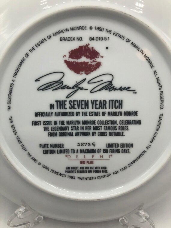 1990 Marilyn Monroe in the Seven Year Itch Collectors Plate. First