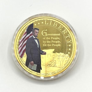 24K Gold Layered with Pad Print Colossal Gettysburg Address Commemorative Coin.  2.75&quot;