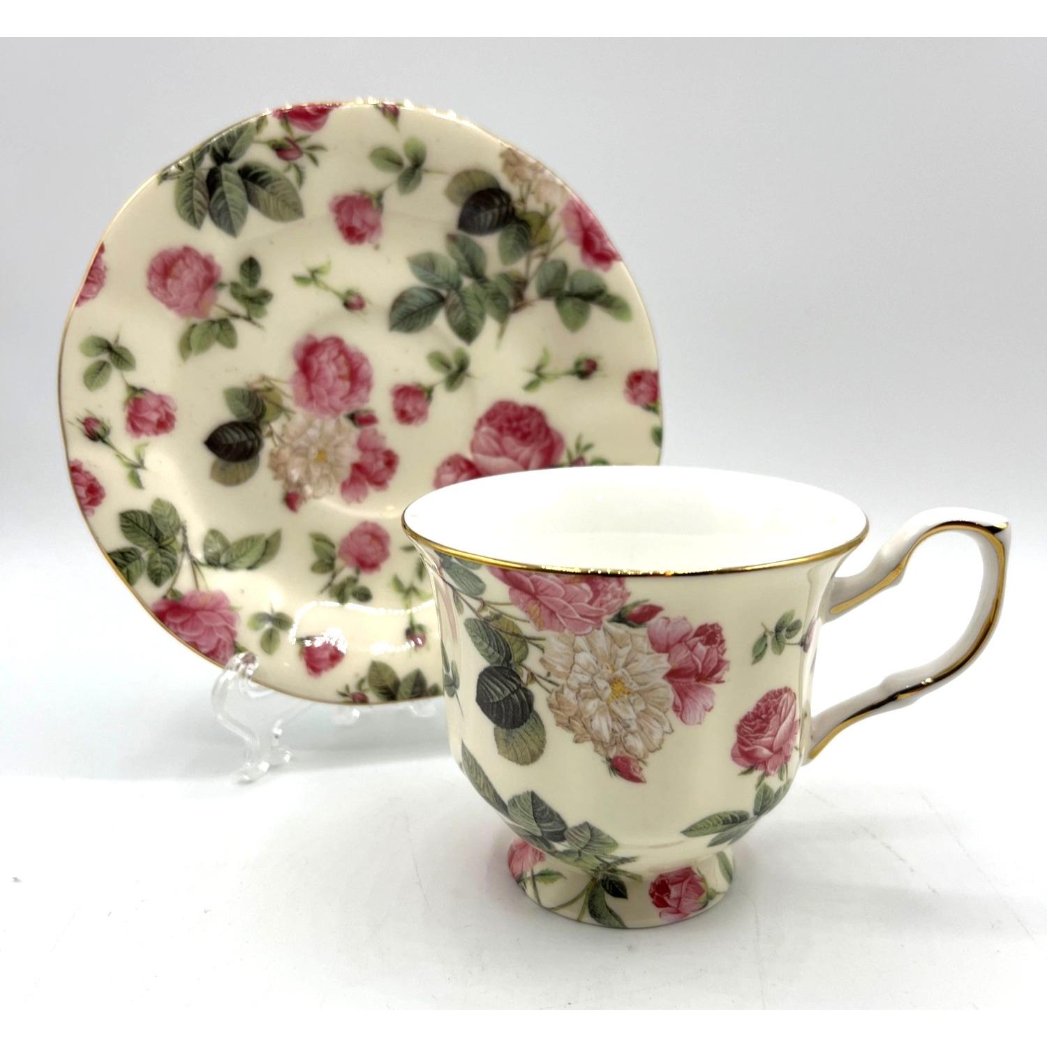 Gracie Bone China Rose Chintz Cup & Saucer Set Dishwasher Safe