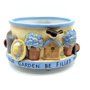 Spring Planting Porcelain Candle Base / Plant holder, Designed by Debbie Crabtree 5.5&quot; x 3.5&quot; tall
