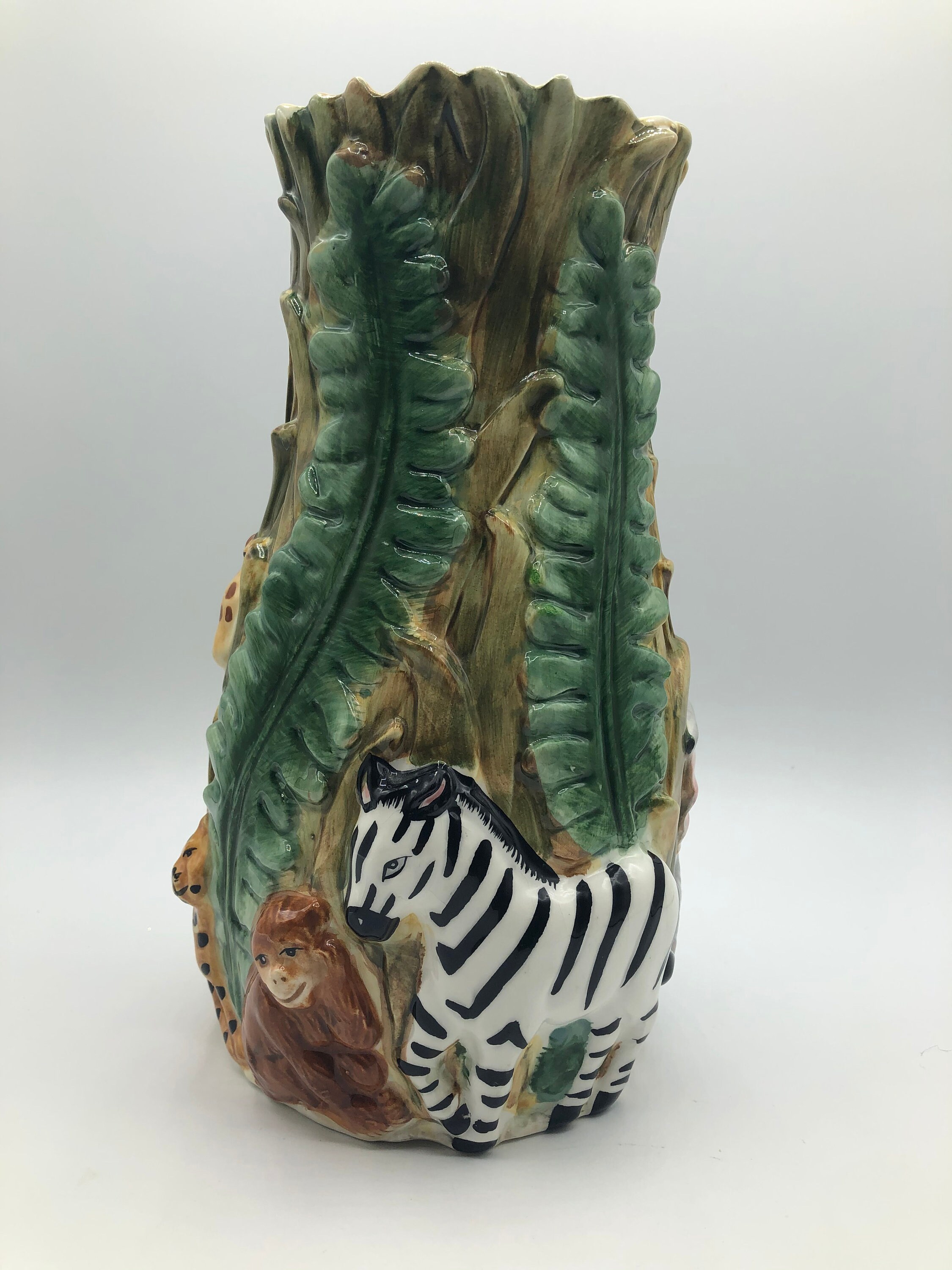Dimensional Ceramic Vase With Animals in the Jungle by Jay Etsy UK