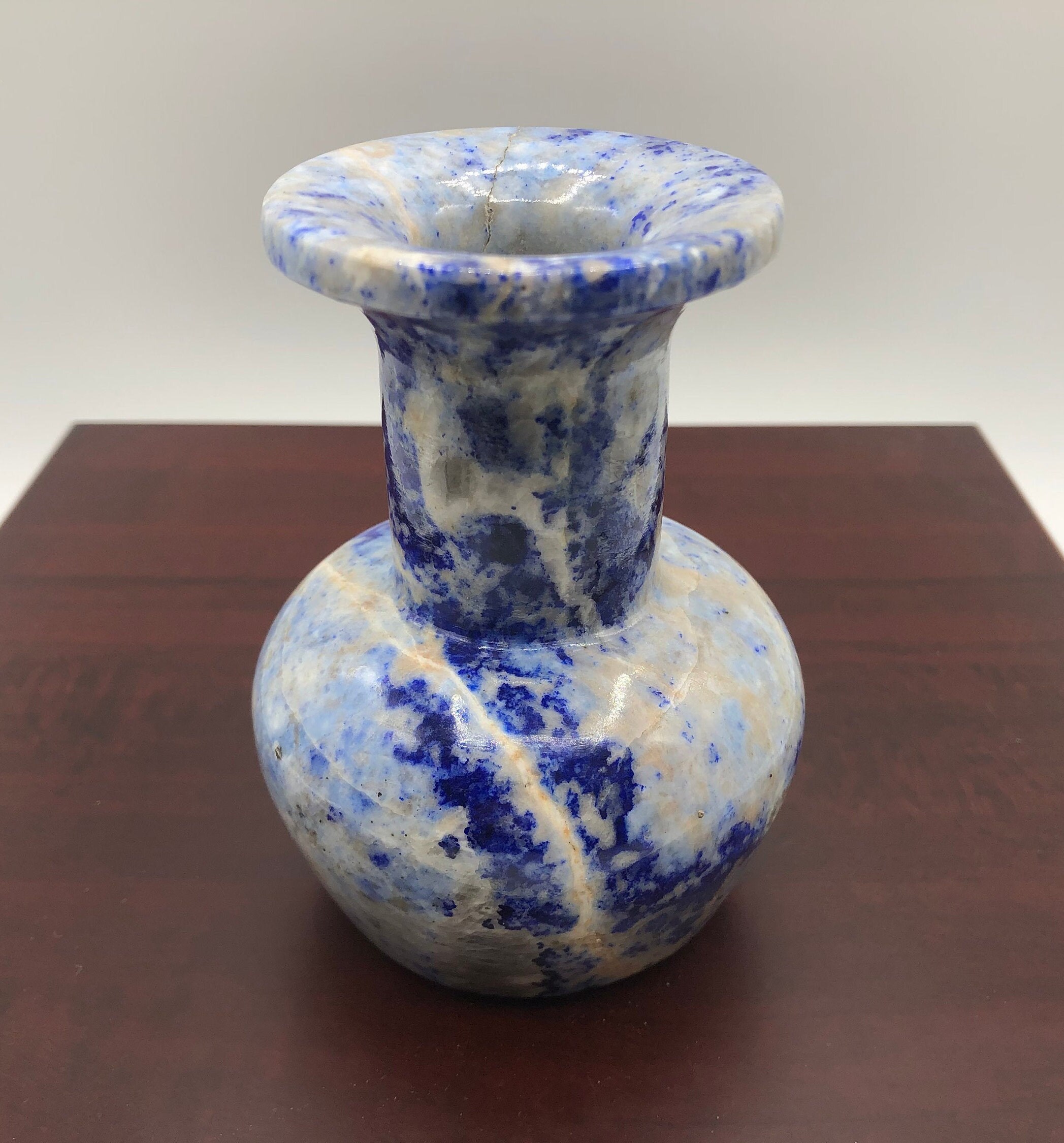 Rare Lapis Lazuli Hand Carved Vase From USSR. Deep Cobalt and