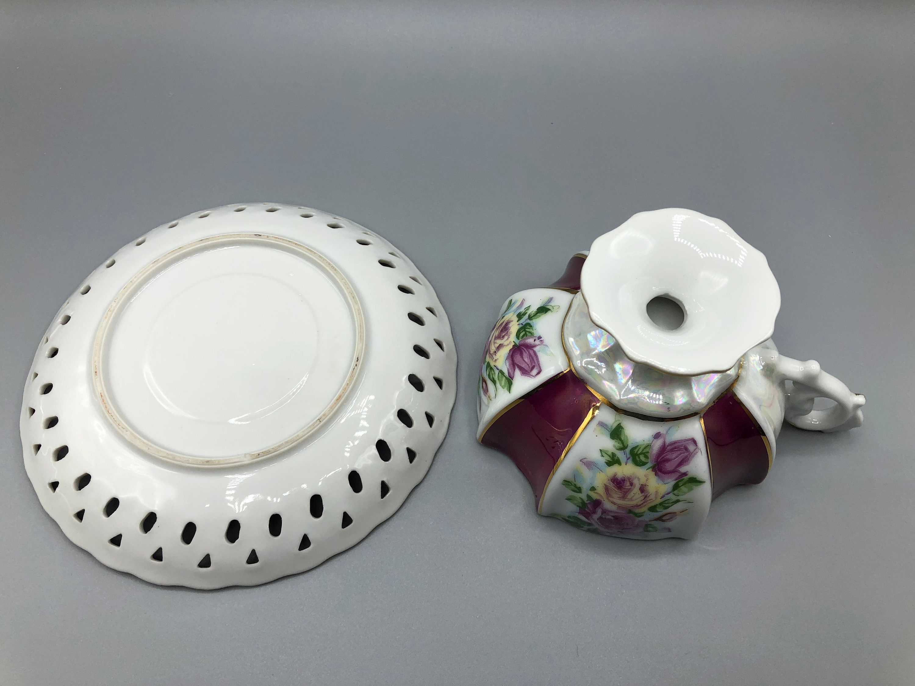 Vintage Lusterware Tea Cup and Saucer. Octagon Shape Cup Vintage Lusterware Tea Cup and Saucer. Octagon Shape Cup