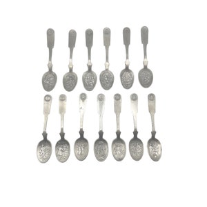 Franklin Mint Detailed Pewter Spoons of  The American 13 Colonies Vintage 1976