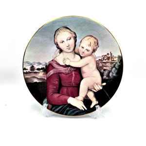 1974 Madonna and Child Limoges Plate with Cowper Madonna and Child by Raphael from 1500&#39;s