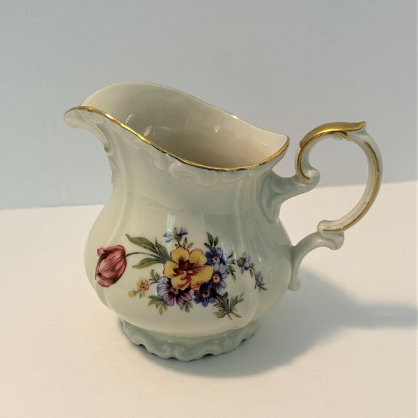 Vintage Edelstein Bavaria Maria-Theresia Floral Pattern Creamer Raised Details and Gold Trim 8 oz. capacity