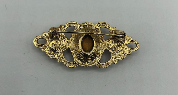 Vintage Goldtone Brooch with Oval Aquamarine Colo… - image 3