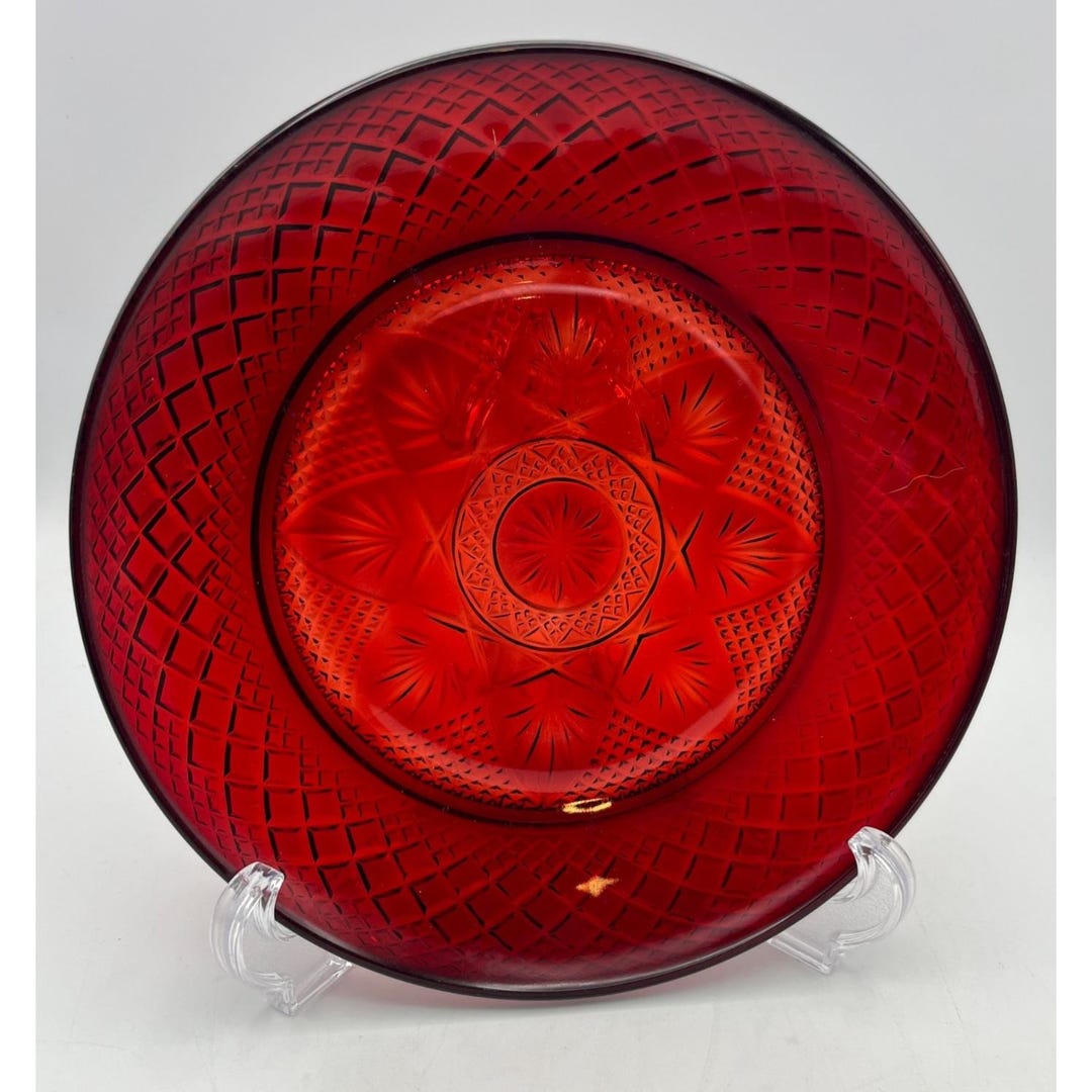 Vintage Cristal D'arques Ruby Red Glass Plate With Embossed Starburst ...