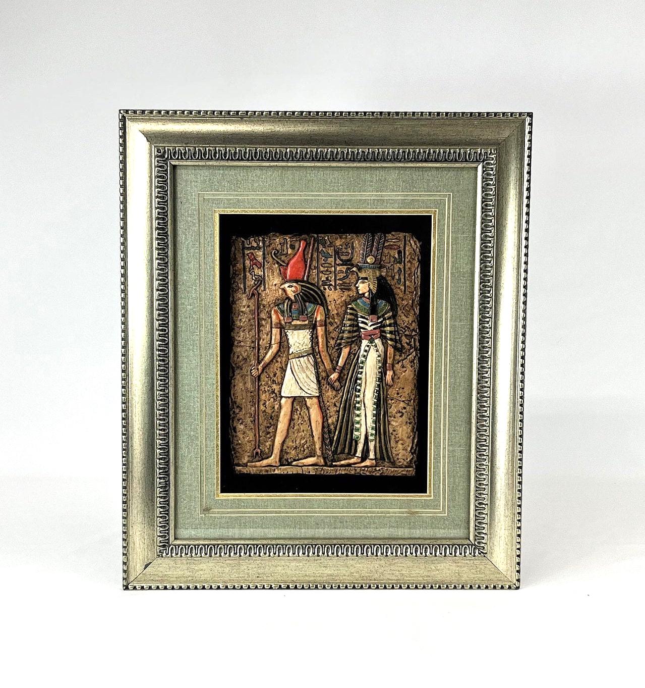 エジプト 砂絵 額装 Rare Large Egyptian Dimensional Art in Custom Shadowbox Frame 17.5