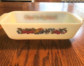 Anchor Hocking Fire King 1 Quart Baking Dish Nature Harvest Fruit. 5.5" x 11" x 2.75" deep