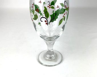 Vintage Libbey Holly and Berries Glass Stemware. 12 oz. capacity