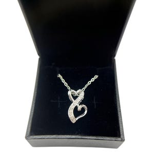 Silver Tone Double Heart Pendant Necklace With Crystal Clear Rhinestones 18&quot; Chain