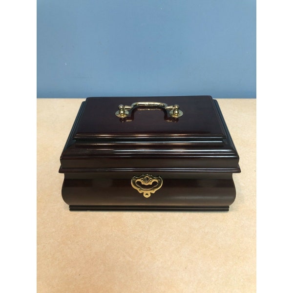 Wooden Jewelry Treasure Box with Brass Handle and Hardware. No Key.