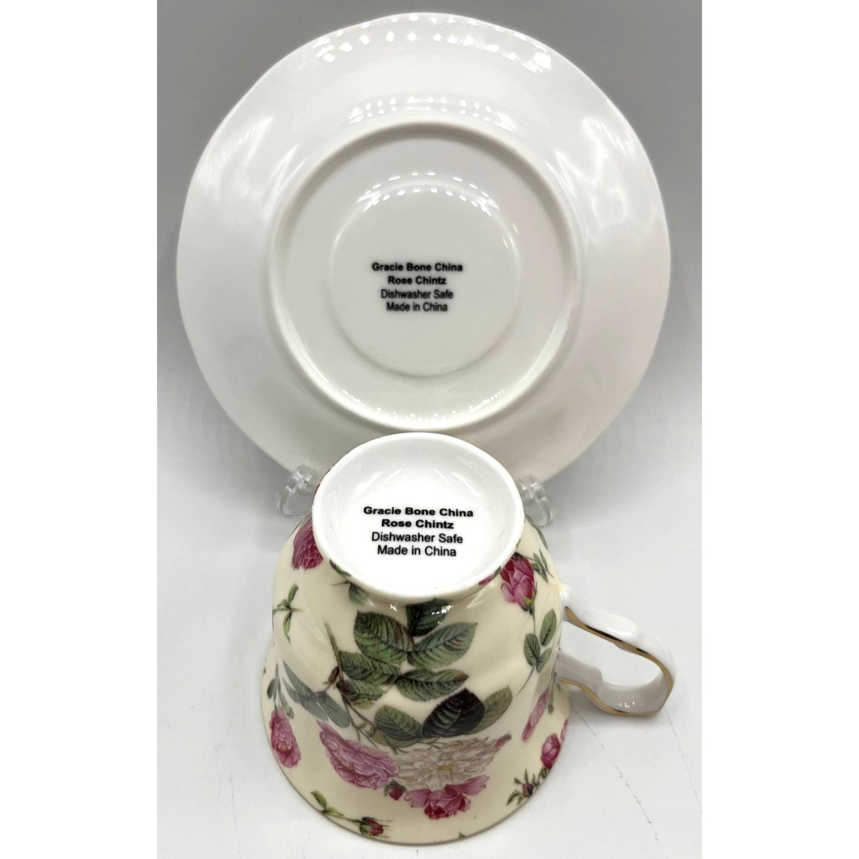Gracie Bone China Rose Chintz Cup & Saucer Set Dishwasher Safe