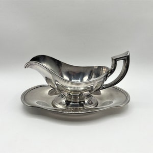 Vintage Gorham Silver Plate Gray Boat and Underplate. 8.25&quot; x 4.25&quot;