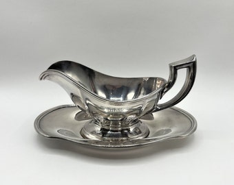 Vintage Gorham Silver Plate Gray Boat and Underplate. 8.25" x 4.25"