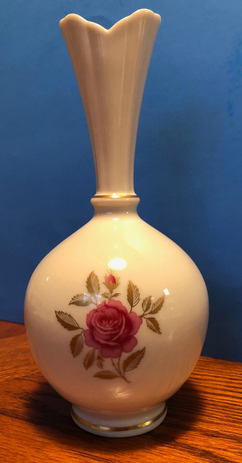 Beautiful Vintage Lenox Porcelain Bud Vase With Deep Pink Rose Etsy
