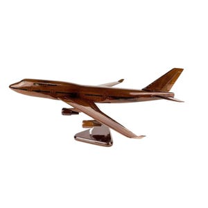 Boeing 747 Model Airplane Solid Mahogany Aircraft  16.5&quot; long 16&quot; wingspan
