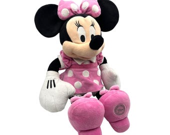 Disney Store Minnie Mouse Plush Toy Pink Polka Dot Dress 16" Stuffed Animal Collectible