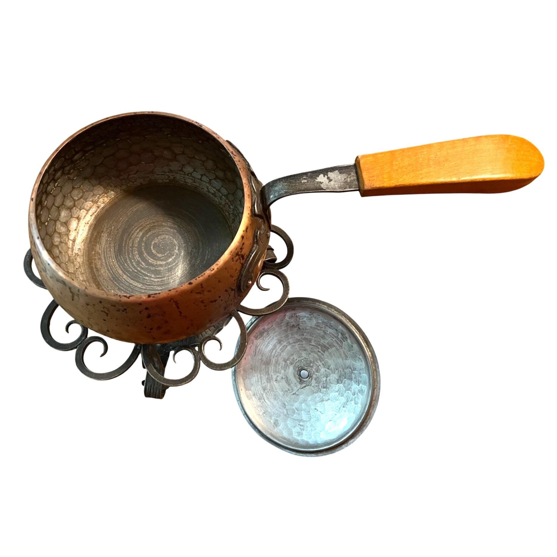 Vintage Swiss Stockli Netstal Textured Hammered Copper Fondue Pot