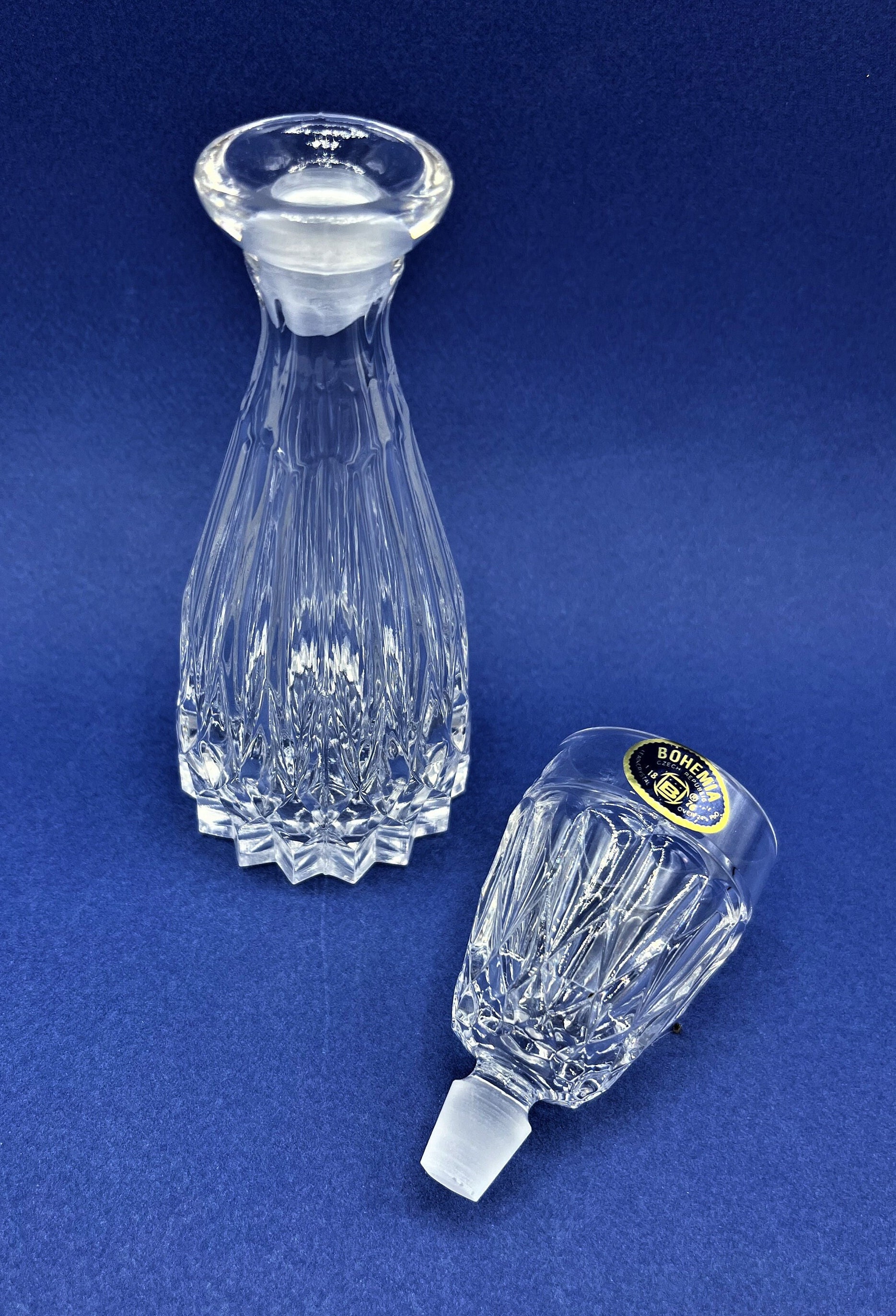 Bohemia 24% Lead Crystal Small Cut Glass Decanter and Small