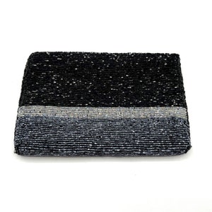 Beautiful Beaded Evening Clutch Bag Black, Iridescent White and Gray Beads Zipper Closure  6.5&quot; x 4.5&quot;