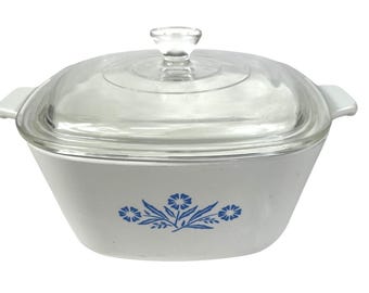 Vintage Corning Ware Blue Cornflower Auflaufform mit klarem Pyrex-Deckel 1 3/4 Quart ofensicheres Kochgeschirr Made in den USA