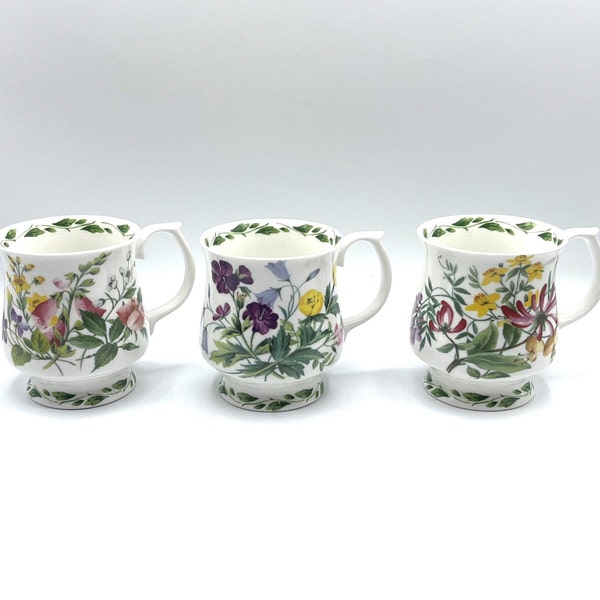 Choose One - Queen's Fine Bone China Pedestal Mugs The Garden Royal Horticultural Society 8 oz.