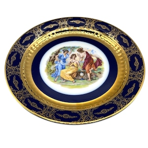 Vintage EPIAG Czechoslovakia Cobalt Blue & Gold Porcelain 10&quot; Plate With Greek Mythology Scene