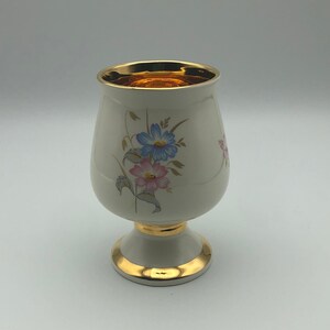 Vintage Prinknash Pottery of Gloucester England Goblet with Beautiful Pink and Blue Flowers, Gold Details and Trim and Gold Interior