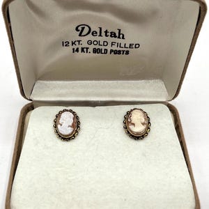 Deltah 12K Gold Filled Cameo Earrings with 14K Gold Posts. Vintage Screw Back Earrings. 1/2&quot; x 5/8&quot;